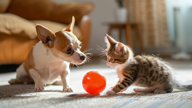 Free Photo view of cats and dogs being friends