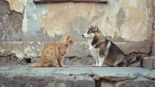 Free photo view of cats and dogs being friends