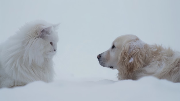 Free photo view of cats and dogs being friends