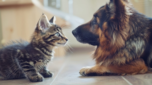 View of cats and dogs being friends