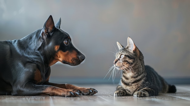 Free photo view of cats and dogs being friends