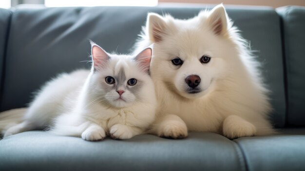 View of cats and dogs being friends