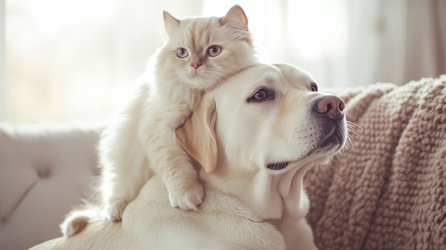 View of cats and dogs being friends