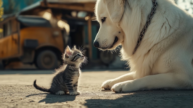 View of cats and dogs showing friendship