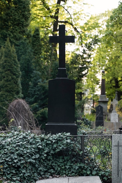 View of a cemetery with tombstones