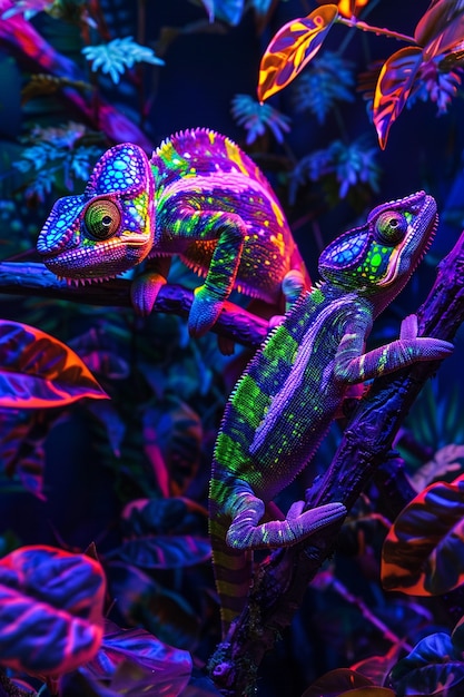 Free photo view of chameleon with bright neon colors