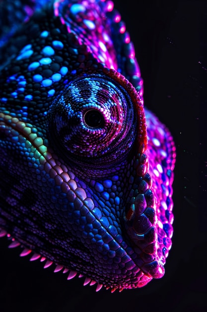 Free Photo view of chameleon with bright neon colors