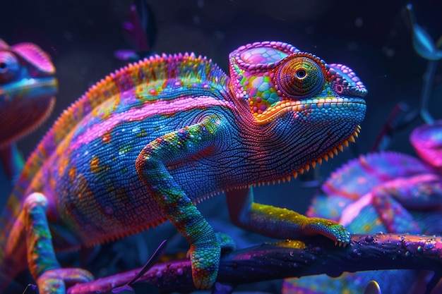 Free photo view of chameleon with bright neon colors