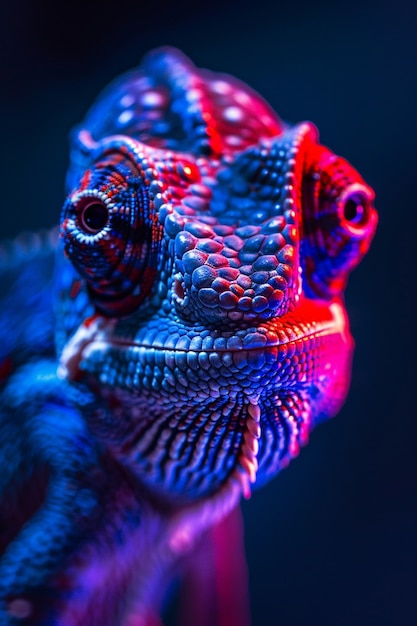 View of chameleon with bright neon colors