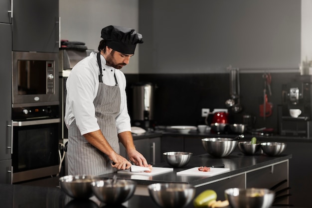 View of chef working in the kitchen