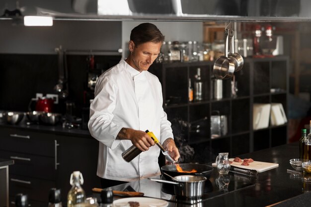 View of chef working in the kitchen