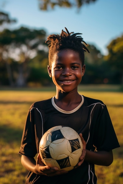 View of child with soccer ball