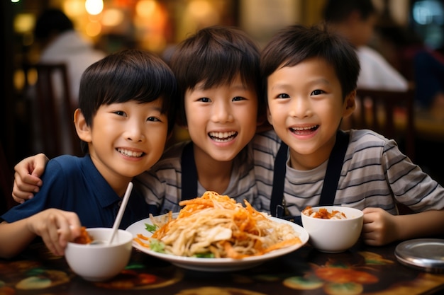 View of children attending the chinese new year reunion dinner