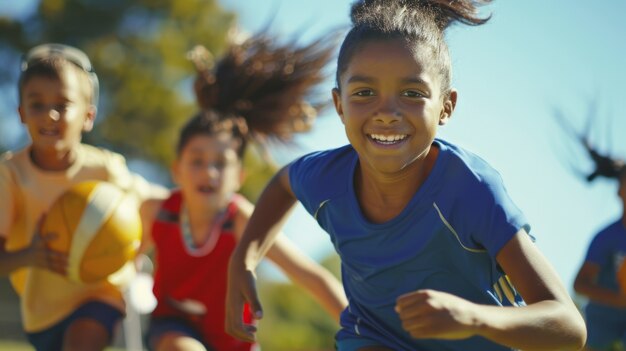 View of children practicing health and wellness activity