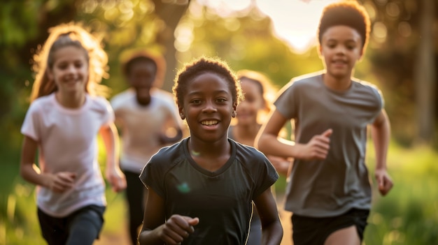 View of children practicing health and wellness activity