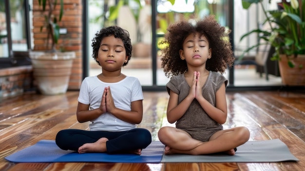 View of children practicing health and wellness activity