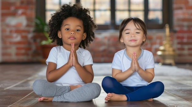 View of children practicing health and wellness activity