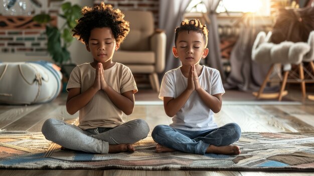 View of children practicing health and wellness activity