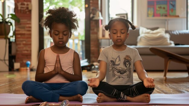 View of children practicing health and wellness activity