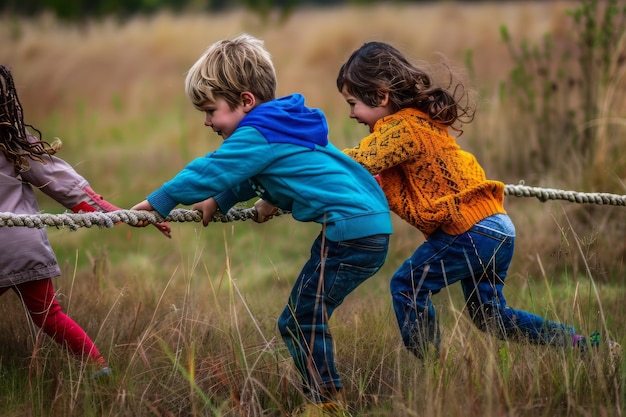 View of children practicing health and wellness activity