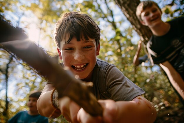 View of children practicing health and wellness activity