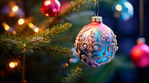 View of christmas tree decorations