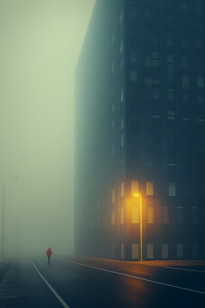 View of city architecture with fog