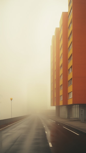 View of city architecture with fog