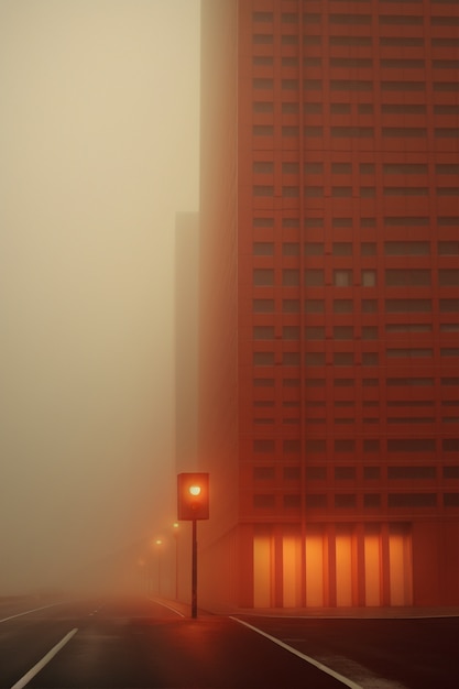 View of city architecture with fog