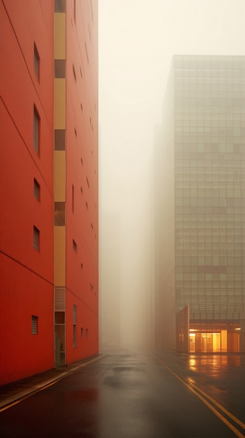 View of city architecture with fog