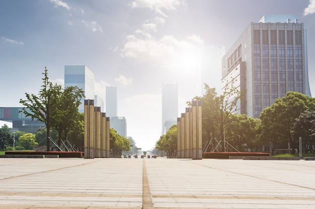 View of a city from the ground