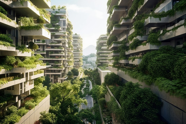 Free Photo view of city with apartment buildings and green vegetation