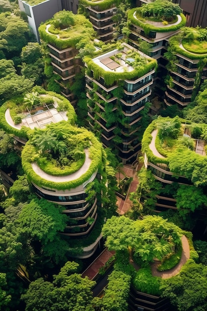 Free Photo view of city with apartment buildings and green vegetation