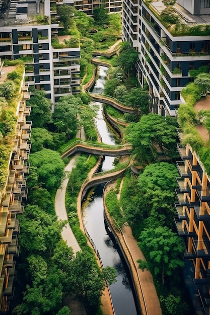 Free Photo view of city with apartment buildings and green vegetation