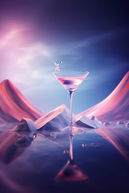 Free Photo view of cocktail beverage in glass with abstract neo-futuristic set