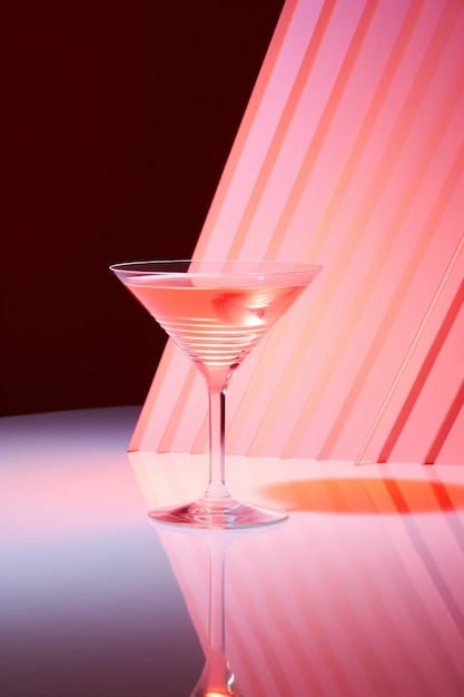 View of cocktail drink in glass with neo-futuristic set