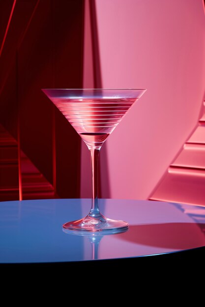 View of cocktail drink in glass with neo-futuristic set