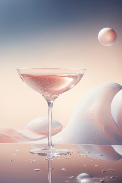 View of cocktail drink in glass with neo-futuristic set