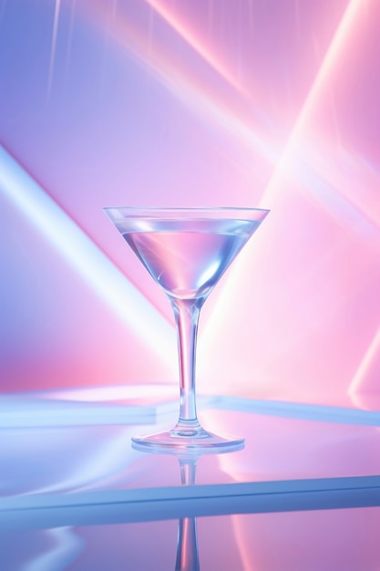 View of cocktail drink in glass with neo-futuristic set