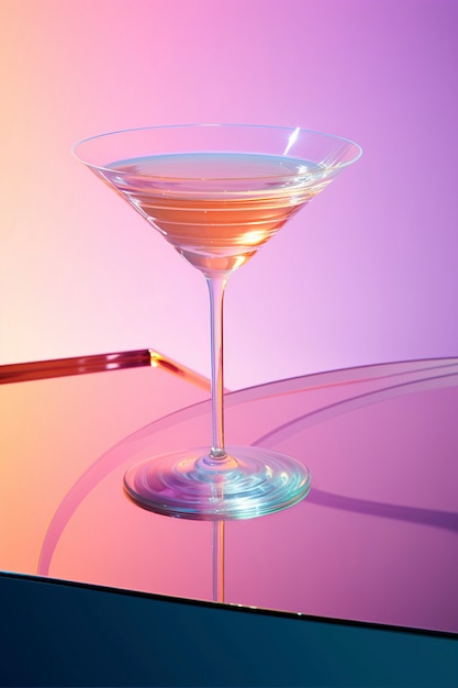 View of cocktail drink in glass with neo-futuristic set