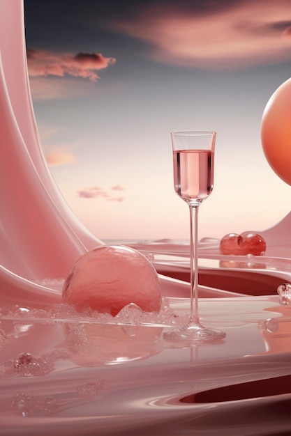 View of cocktail drink in glass with neo-futuristic set