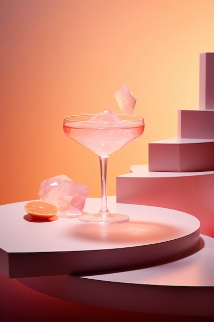 Free Photo view of cocktail mix in glass with abstract neo-futuristic set