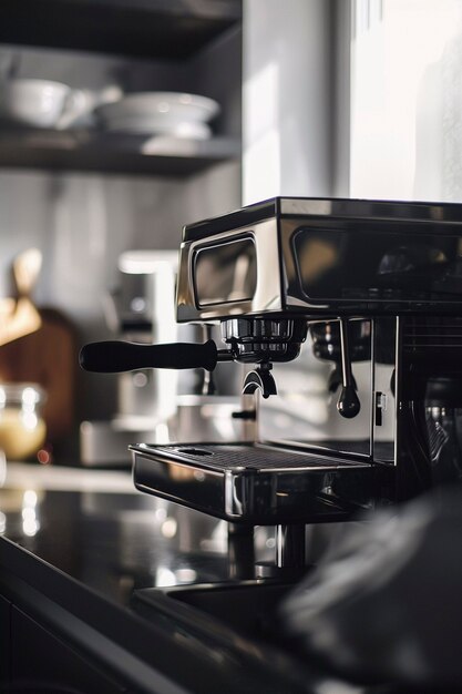 View of coffee machine making coffee at home