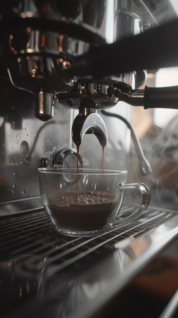 View of coffee machine making coffee at home