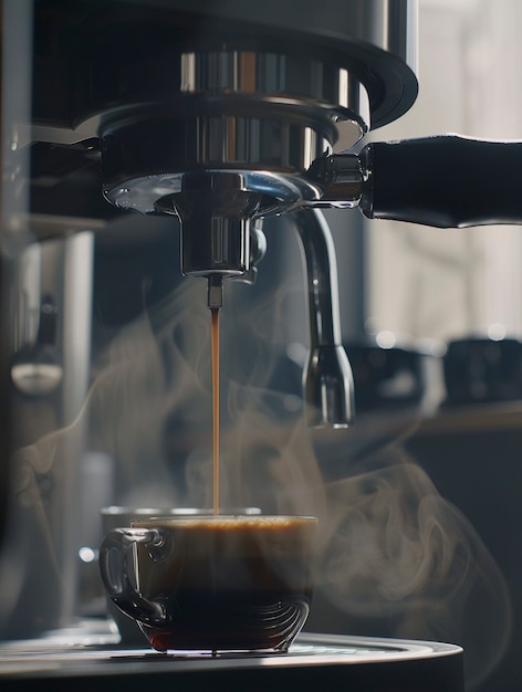 View of coffee machine making coffee at home