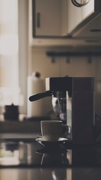 View of coffee machine making coffee at home