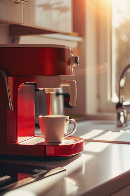 View of coffee machine making coffee at home