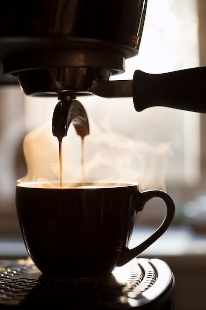 Free photo view of coffee machine making coffee at home