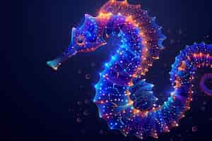 Free photo view of colorful bright neon lights seahorse animal