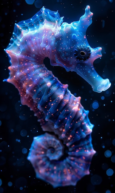 Free photo view of colorful bright neon lights seahorse animal